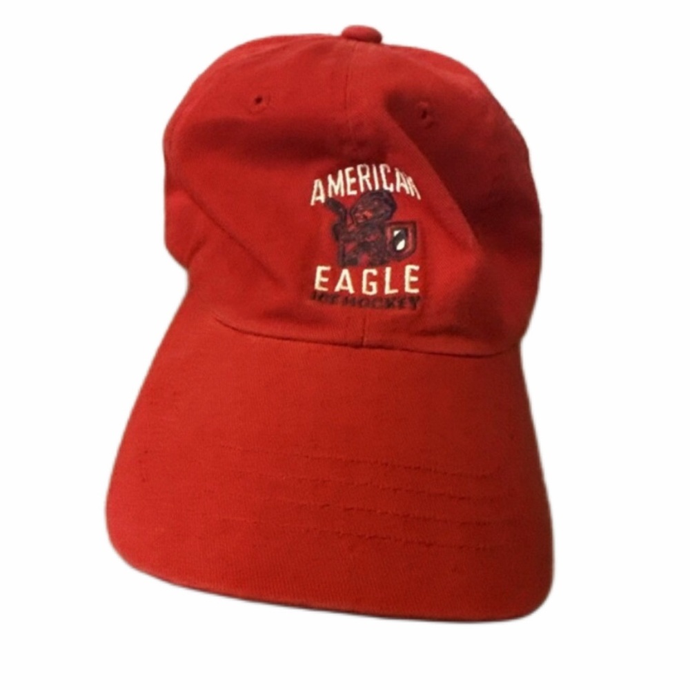 Vintage American Eagle Outfitters Y2K Hockey Dad Hat Red Strapback Cap